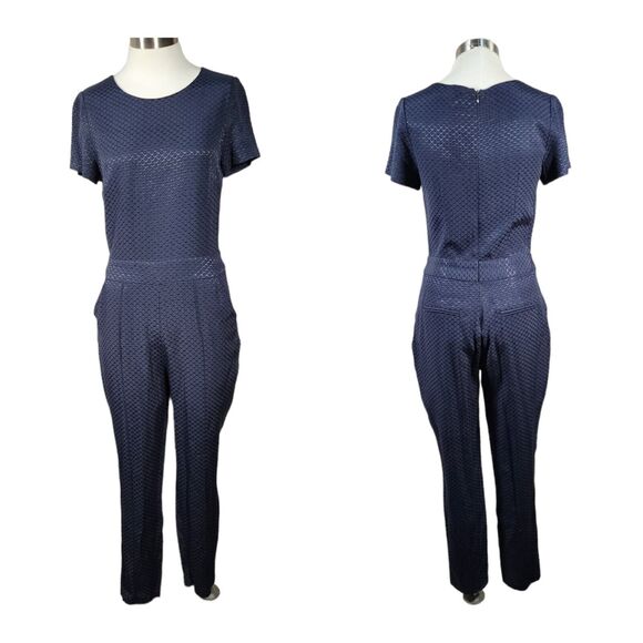 Darling Thea Jumpsuit XS Navy Scalloped Texture Fitted Flattering Feminine NWT - Picture 1 of 14